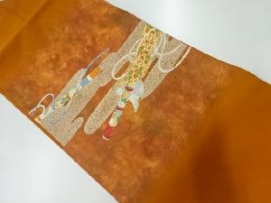 リサイクル　ヱ霞に横笛模様織出し名古屋帯